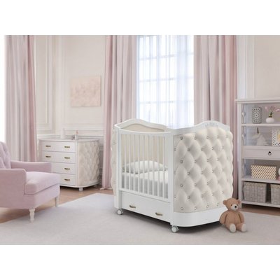 Дизайнерская детская кроватка на колесиках с ящиком для новорожденных Тиффани - Гандылян- Доставка по РФ (DE-71)